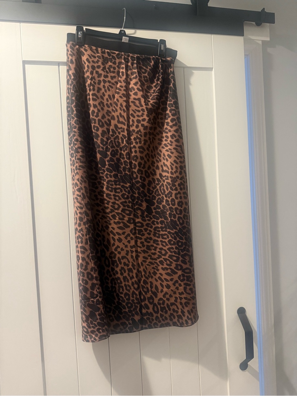 Leopard Print Satin Midi Skirt - Brown